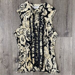 DRESS U BY SHARON Floral Sleeveless Collar Blouse Size Large Goth Lace Up Y2K